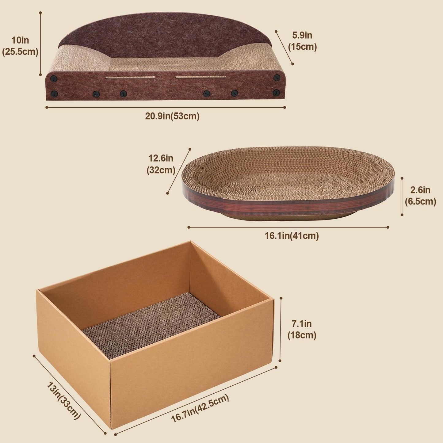 Avont Cat Scratcher Set, 3 Pcs Cardboard Cat Scratchers for Indoor Cats Durable Corrugated Cardboard Scratch Board Bed Lounge Box Toys for Kittens, Furniture Protector for Couch
