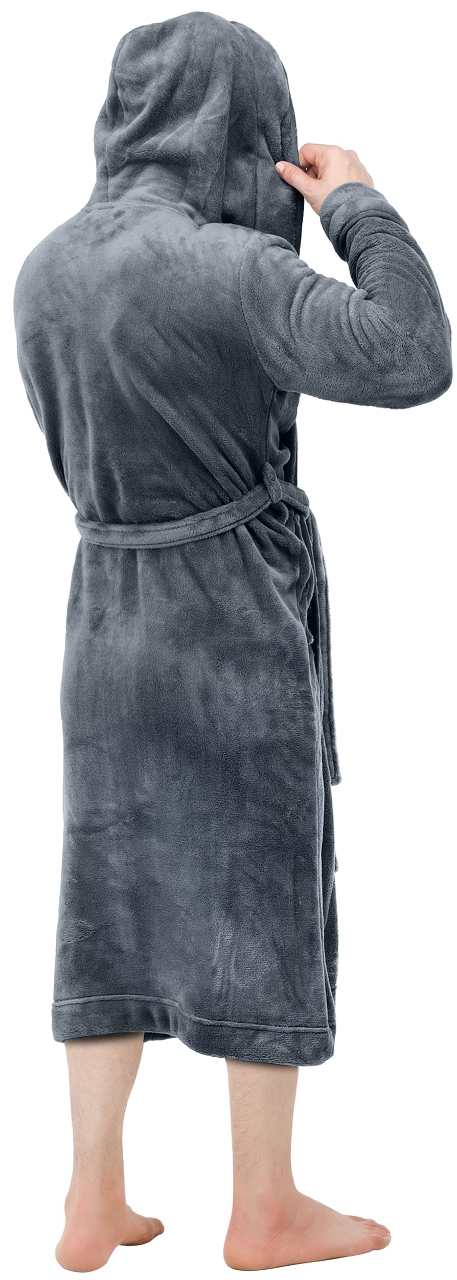 NY Threads Men's Hooded Fleece Bathrobe Plush Long Spa Robe, Grey, Large-X-Large