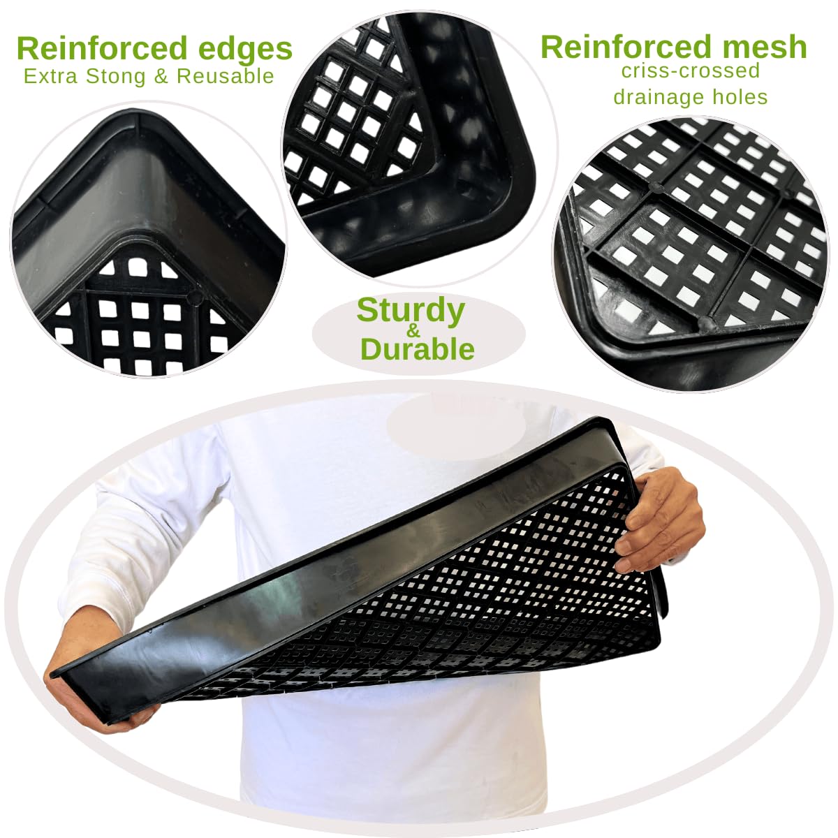 ILITING 1020 Mesh Tray Soil Blocking Seedling Starter Tray 10 Pack Black Growing Tray 10x21 Inches for Microgreens Hydroponic