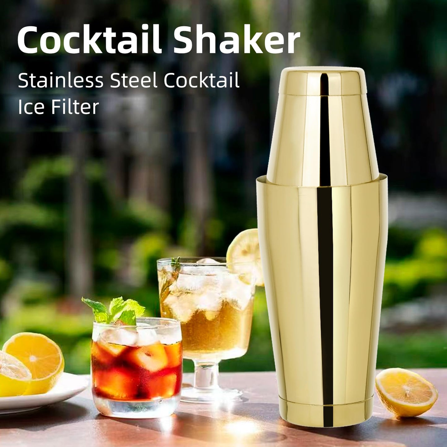Mwellewm 8 Pcs Cocktail Shaker Boston Shaker Set Professional Bartender Kit Bar Shaker Stainless Steel Drink Bartending Martini Tin with 18oz & 28oz Mixed Alcohol Tool for Beginner(Gold)