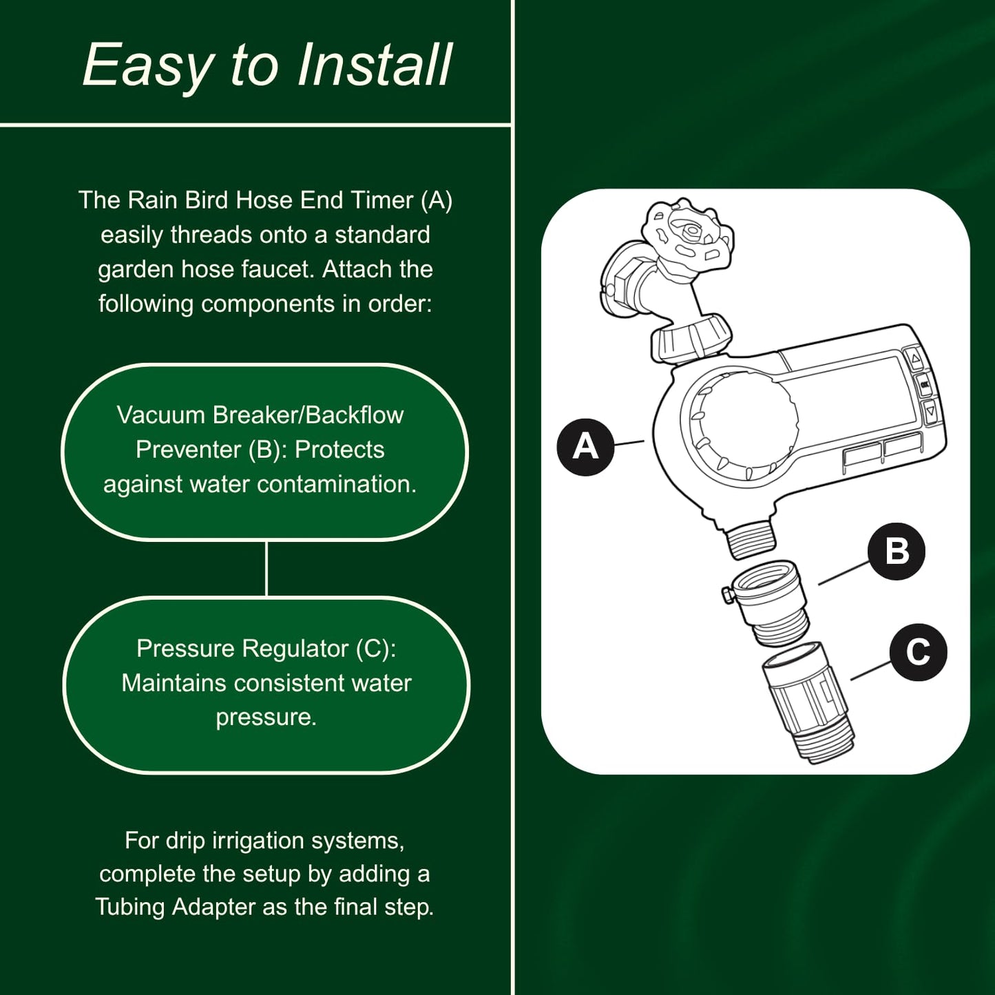 Rain Bird 1ZEHTMRP Premium Pro-Grade Electronic Digital Hose End Timer/Controller, One Zone/Station, Battery Operated, Brass Inlet/Outlet, Green
