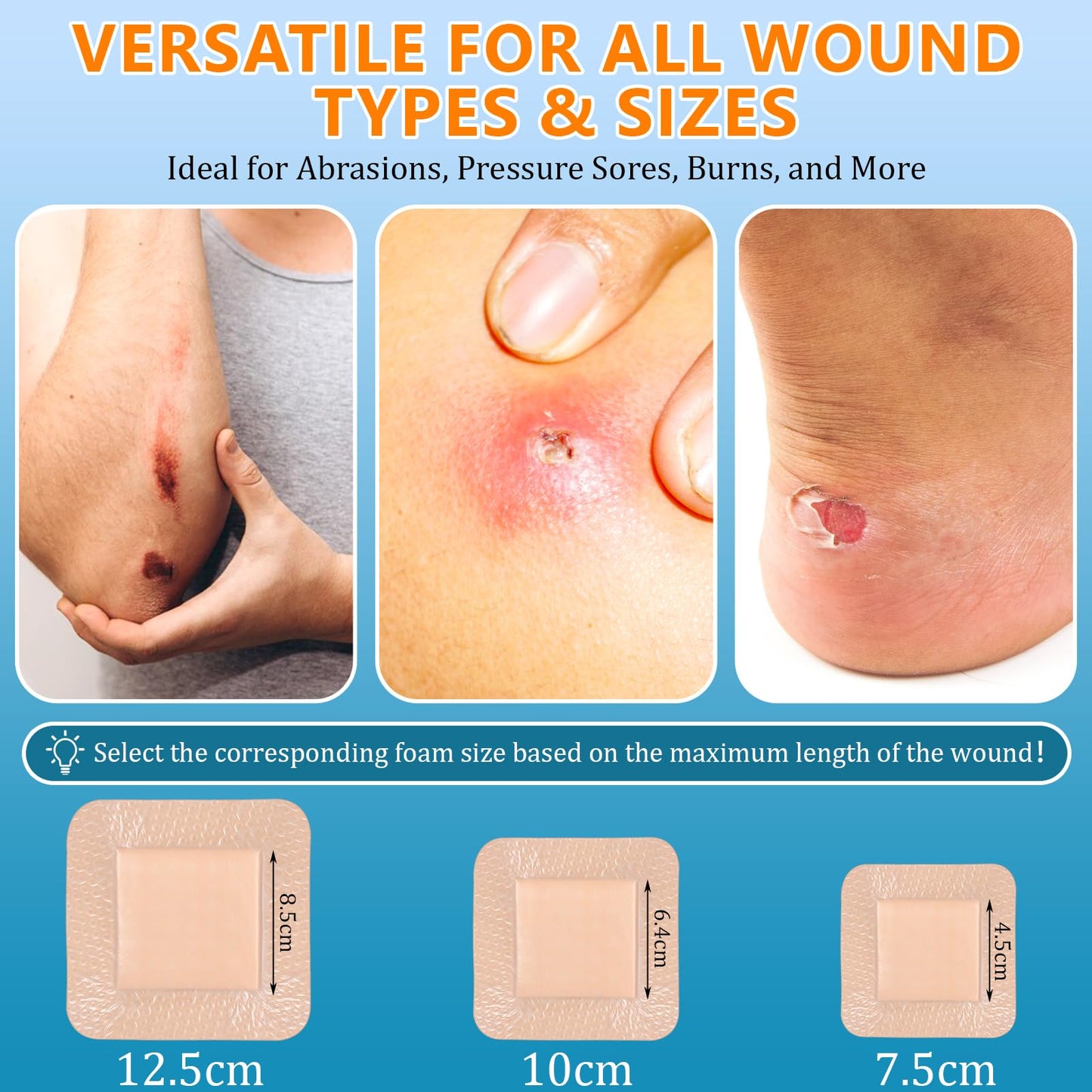 OUJEALEE Silicone Foam Dressing 12.5x12.5cm (5x5") - 12 Pack, All-Silicone Adhesive Layer for Pressure Ulcers, Bed Sores & Surgical Wounds, Waterproof & Highly Absorbent Wound Dressing