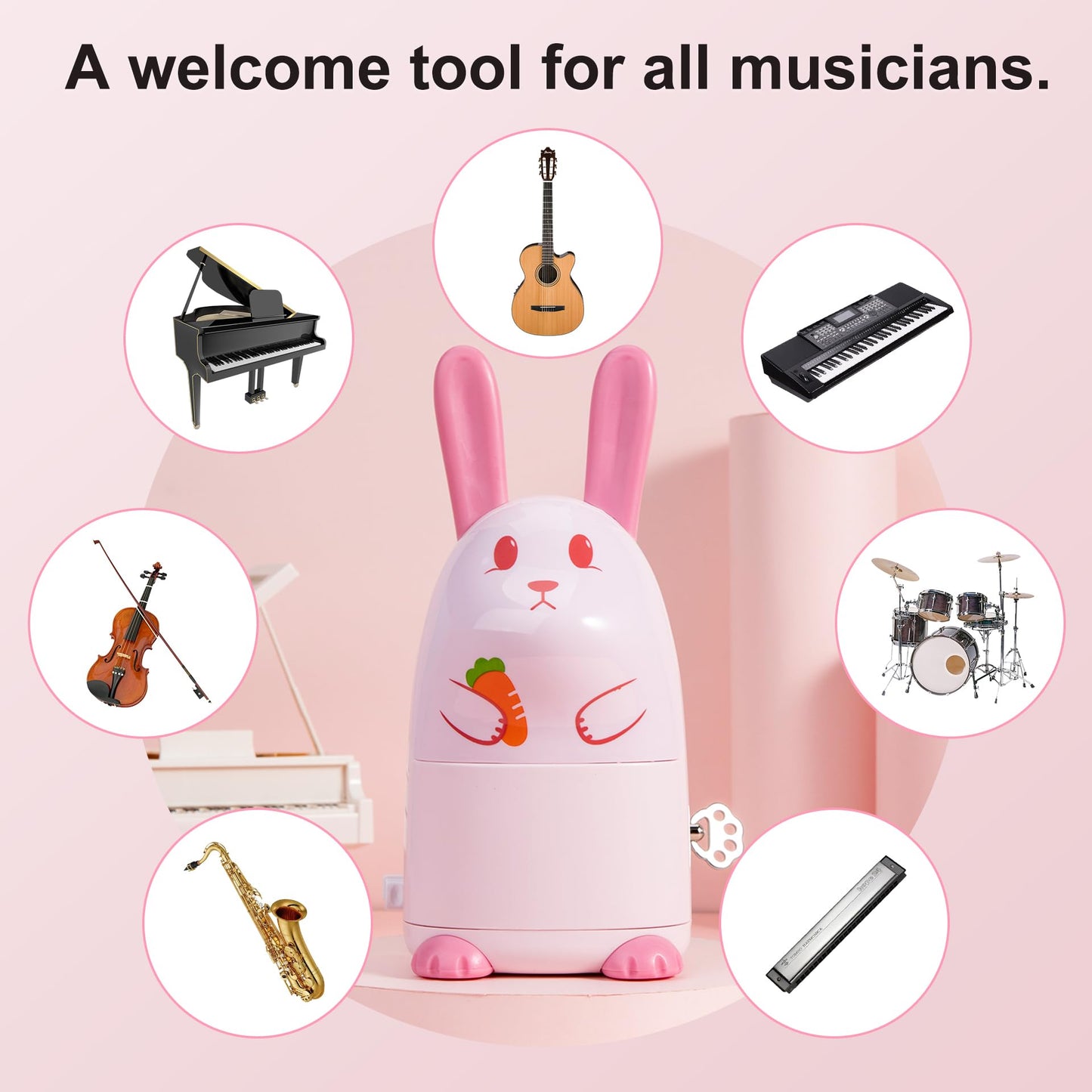 Easy Control Cute Cartoon Mechanical Metronome for Piano Drum Guitar Violin Ukulele Players with Bell, Pink-Rabbit