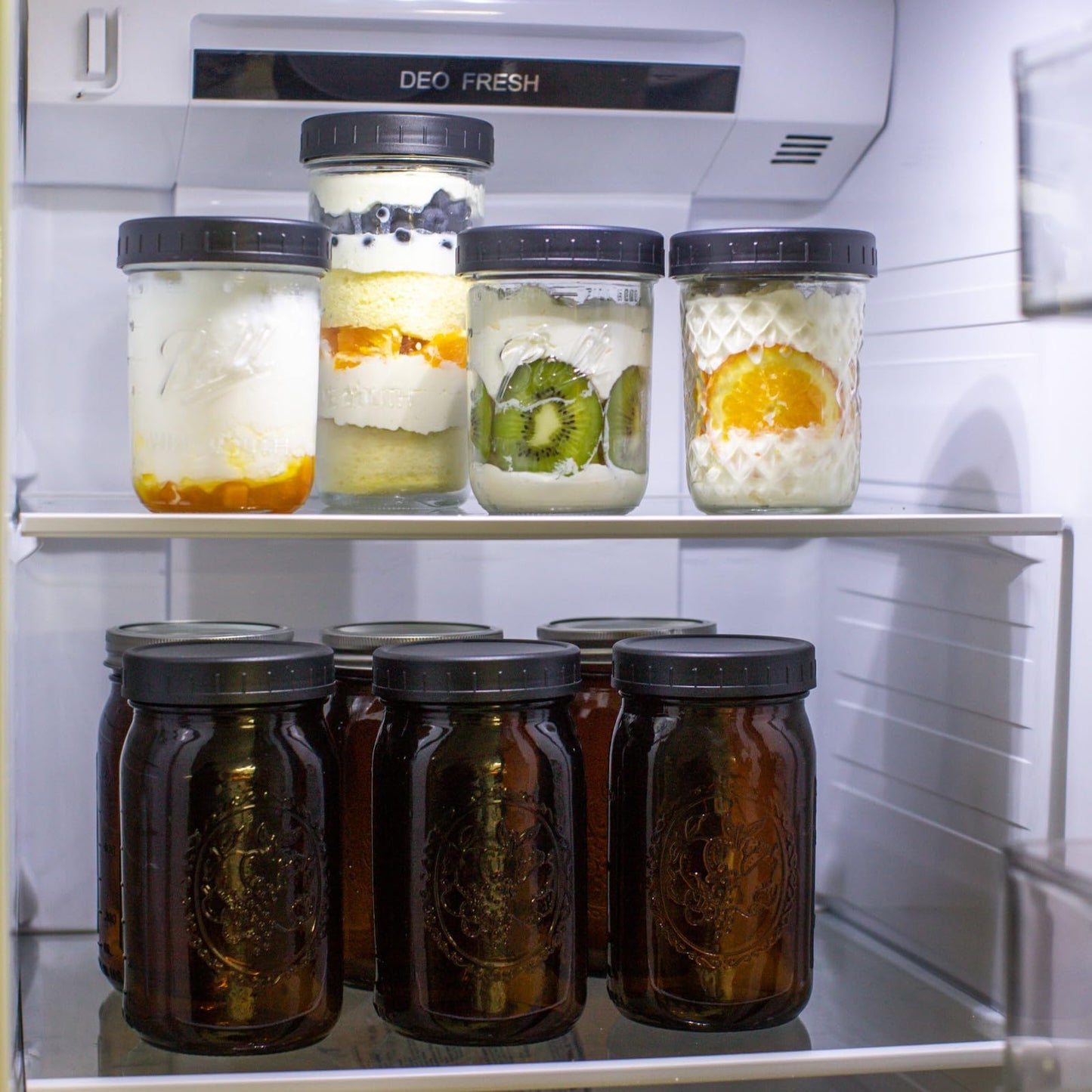 Jumterlee 12 Pack 32 oz Amber Wide Mouth Mason Jars with Lids and Bands, Glass Jars