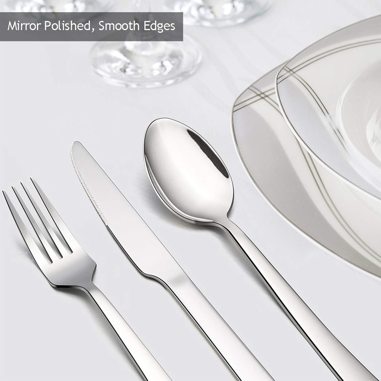 72-Piece Silverware Set with Steak Knives, E-far Stainless Steel Flatware Cutlery Set Service for 12, Modern Tableware Set Include Forks Spoons Knives, Square Edge & Mirror Polished - Dishwasher Safe