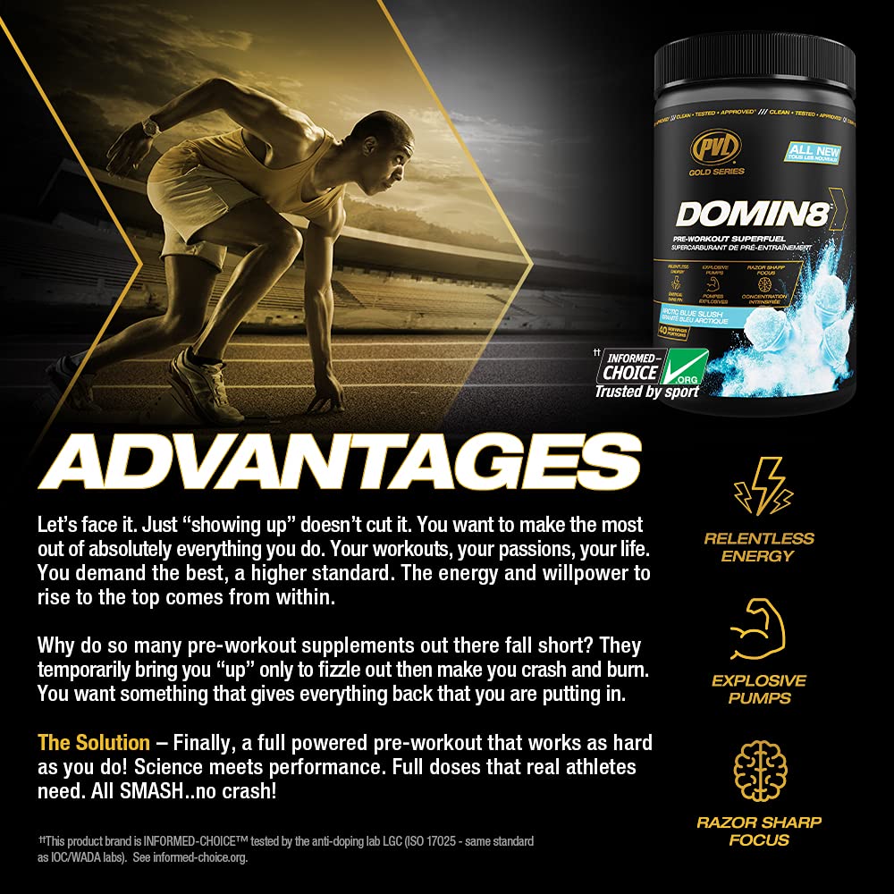 PVL Gold Series Domin8 | Pre-workout Superfuel - full dose Preworkout - 520 g - Peach Mango Punch