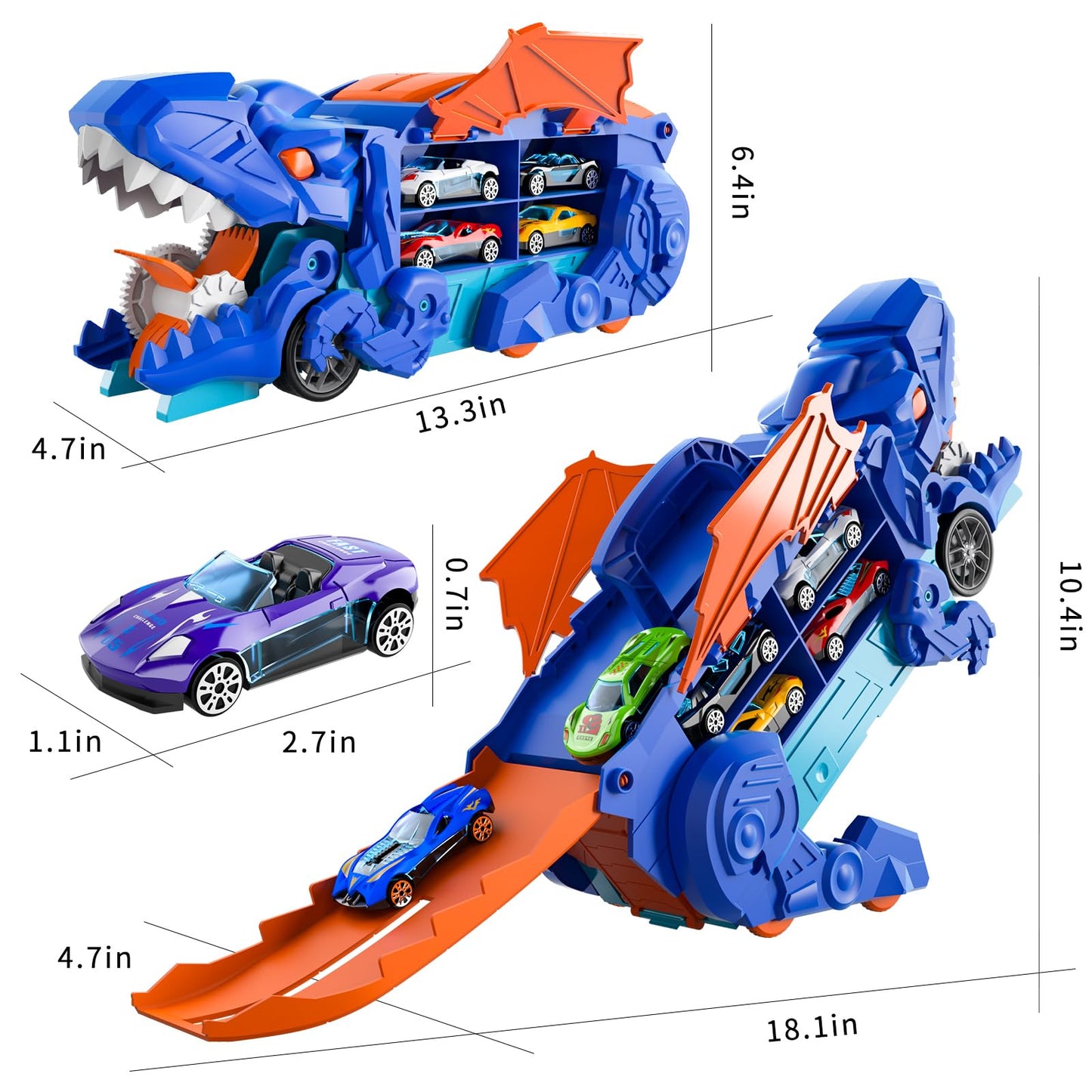 Toddler Dinosaur Truck Toys for 3 4 5 6 Years Old Boys, Cars Track Set Dinosaur Transporter Truck with 10 Die-Cast Cars, Transforms into Dino, Toddler Toys Set for Kids Boys Girls