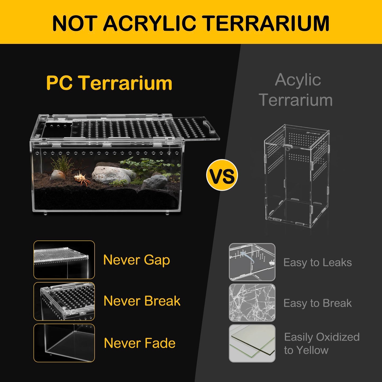 Clioran Reptile PC Terrarium,Spider Tank Starter Kit,Leopard Gecko Container,Tarantula Cage,Hermit Crab Habitat,Lizard Enclosure,Insect Housing,Jumping Spider Enclosure,Small Bearded Dragon Vivarium