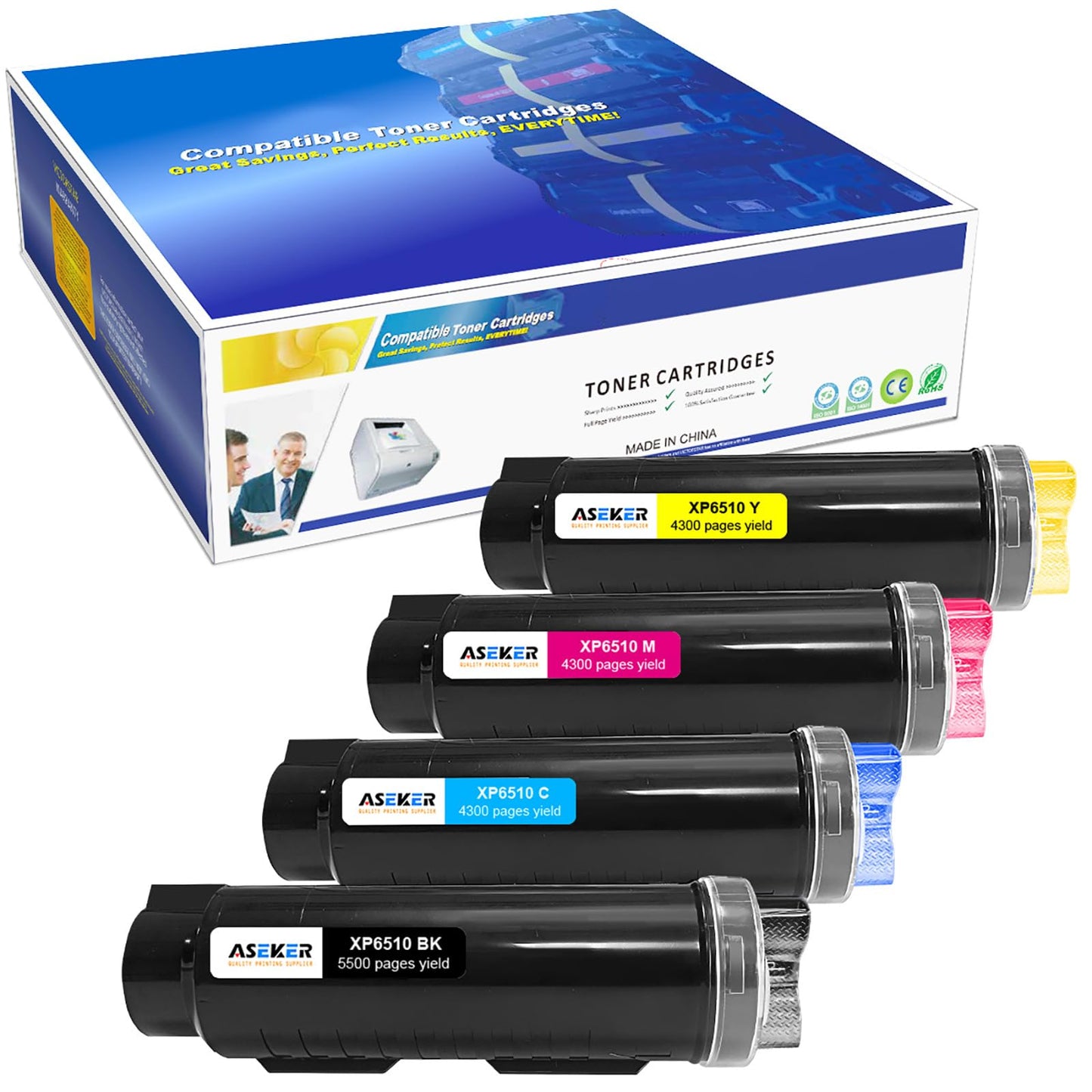 4 Colors Compatible 6510 6515 Toner Cartridge for Xerox WorkCentre 6515DN 6515DNI 6515DNM 6515N Phaser 6510DN 6510DNI 6510DNM 6510N 5500&4300 Pages 106R03480 106R03690 106R03691 106R03692 (BK CMY)