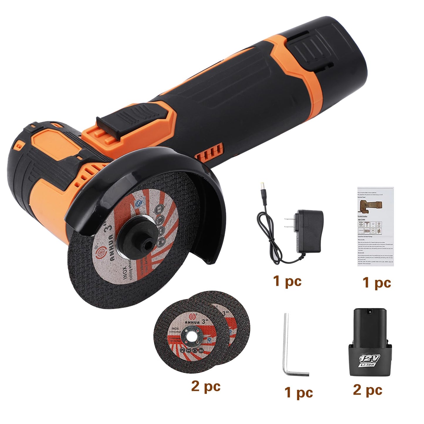 WODHMIEY Cordless Angle Grinder, Lightweight Brushless Motor, 19500RPM Venting Holes with Comfortable Rubber Handle for Grinding, Cutting, Polishing 75mm Blade Size