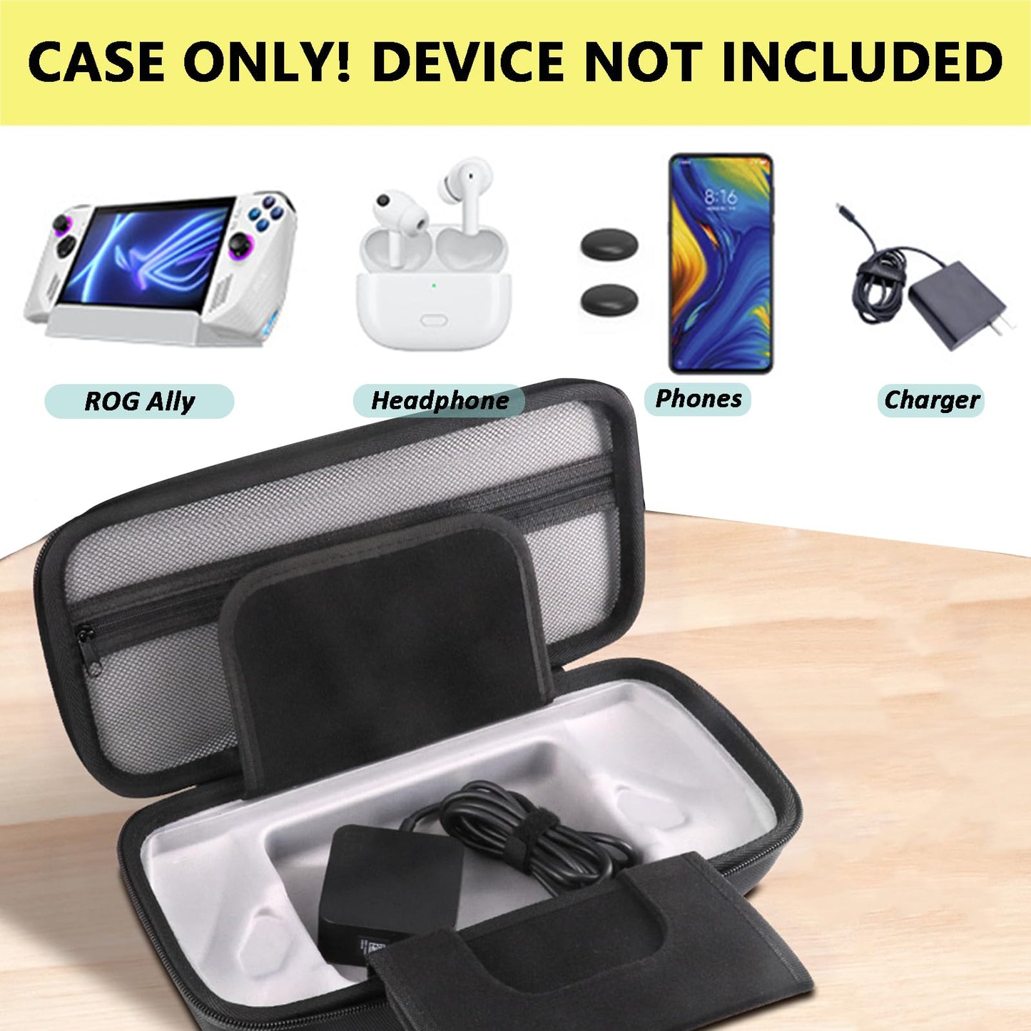 Miimall Compatible with Asus ROG Ally X 2024/ROG Ally 2023 Storage Case|Large Capacity Portable Carrying Full-Body Protective Storage Bag Case for Asus ROG Ally X/Asus ROG Ally Console (Black)