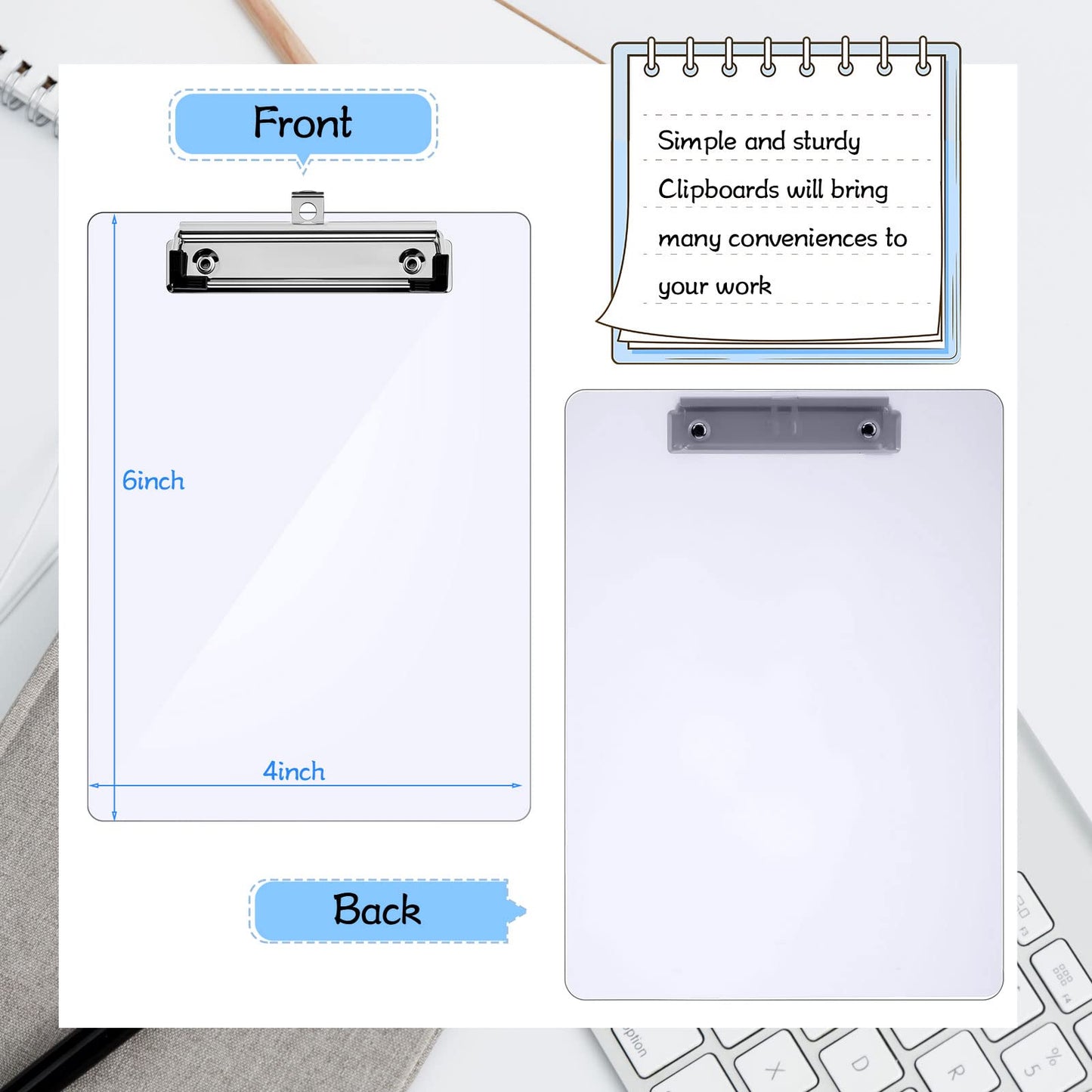 Epakh 20 Pcs Mini Clipboard Small Clear Plastic Clipboard with Low Profile Clip for Small Notepads(4 x 6 Inch)