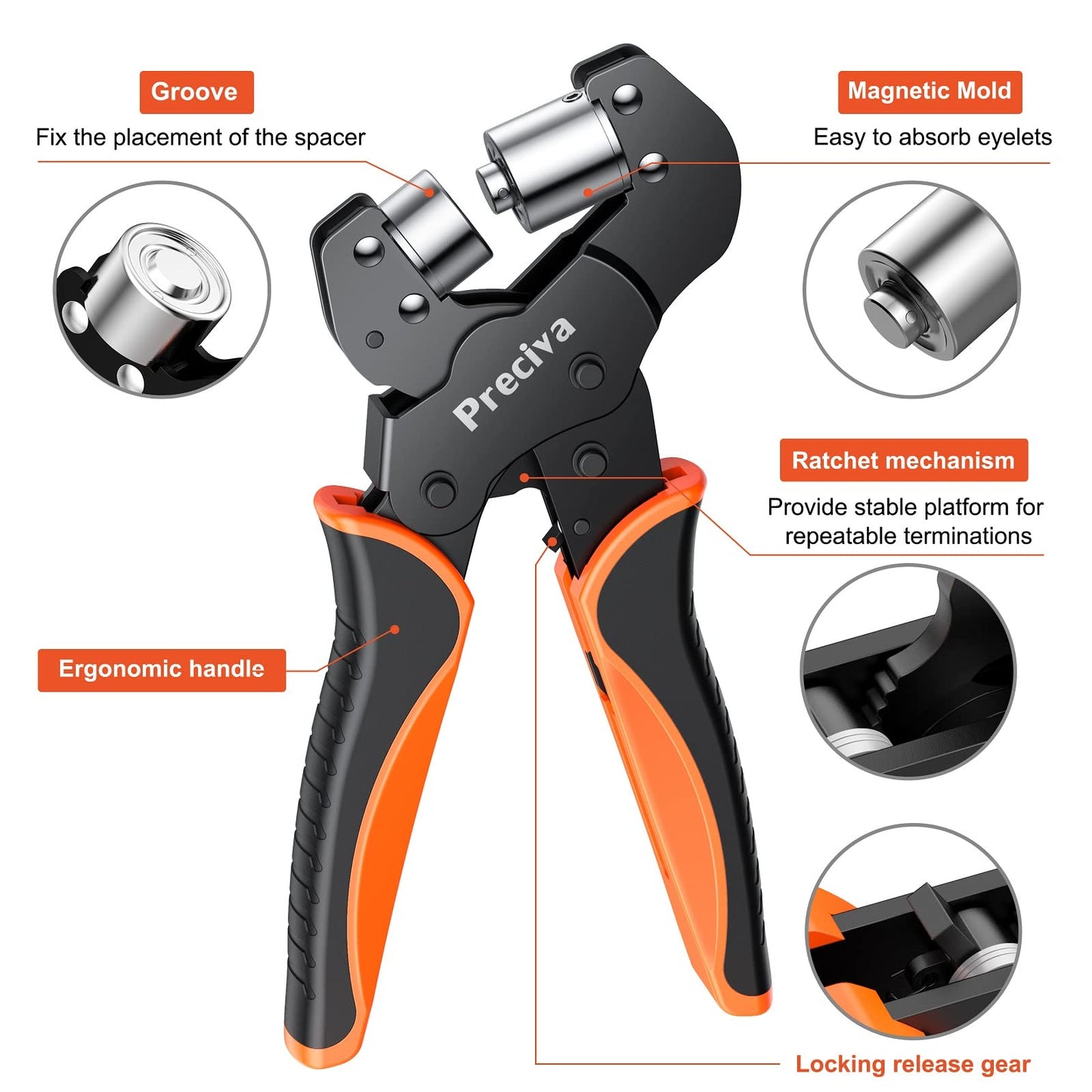 Preciva Grommet Tool Kit, Interchangeable Double Head Handheld Grommet Eyelet Plier Set for Advertising Poster, Banner, Portable Manual Puncher with 400pcs Silver Grommets of 3/8 Inch,1/4 Inch