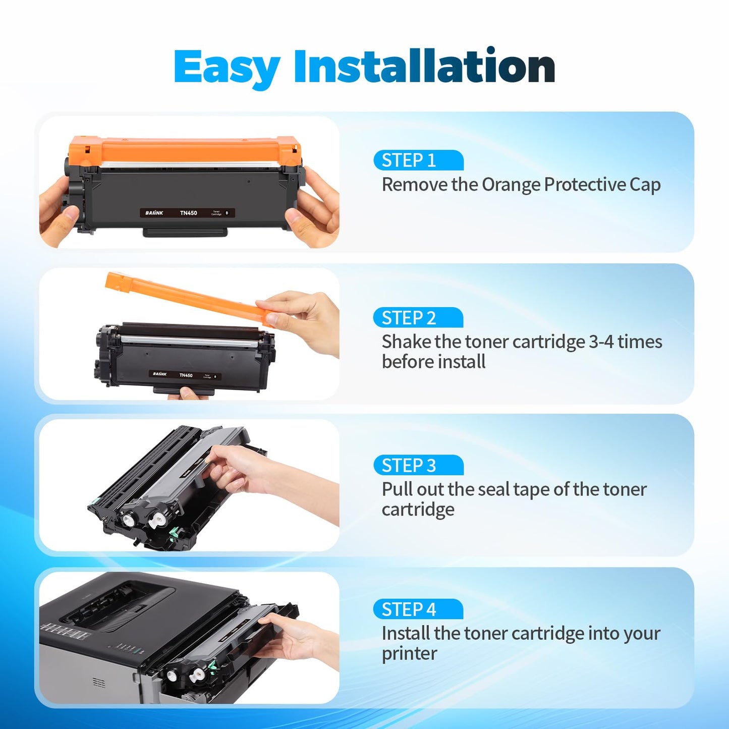 BAIINK Compatible TN450 TN420 Toner Cartridge Replacement for Brother TN450 TN-450 TN420 TN-420 Compatible with HL-2270DW HL-2280DW HL-2230 MFC-7360N MFC-7860DW DCP-7065DN Intellifax 2840 2940 Printer