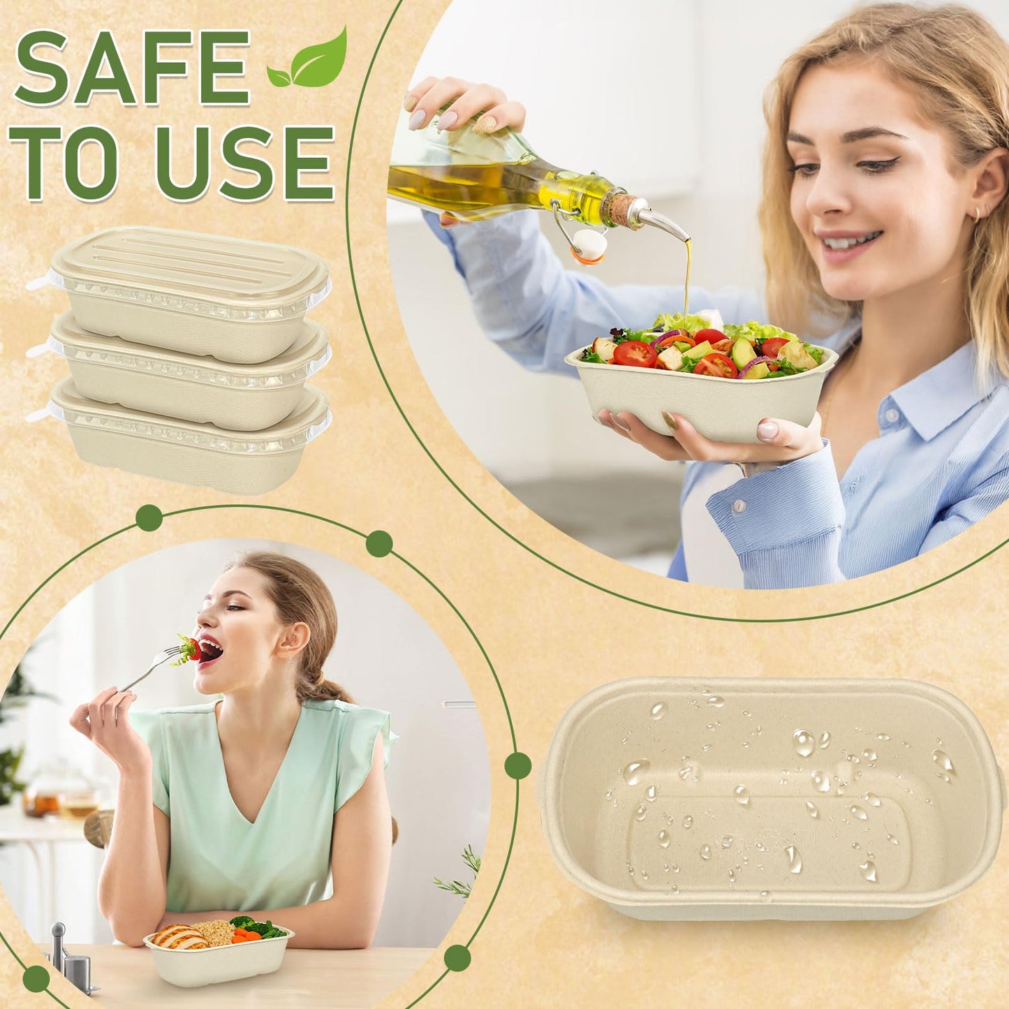 100 Pack Disposable Paper Bowls with Lids,23 oz Meal Prep Containers Rectangle Soup Bowls Leakproof Deli Food Container Hot Cold Food Serving Bowl for Treat Salad
