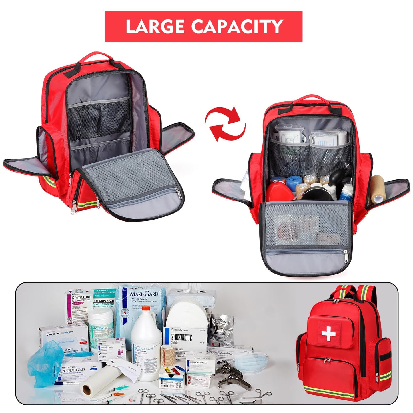 Gatycallaty First Aid Backpack Medical Emt First Responder Bag Empty Ems Emergency Home Health Hiking Trauma Travel Camping, Red, Large, First Aid Backpack With Shoulder Medical Bag