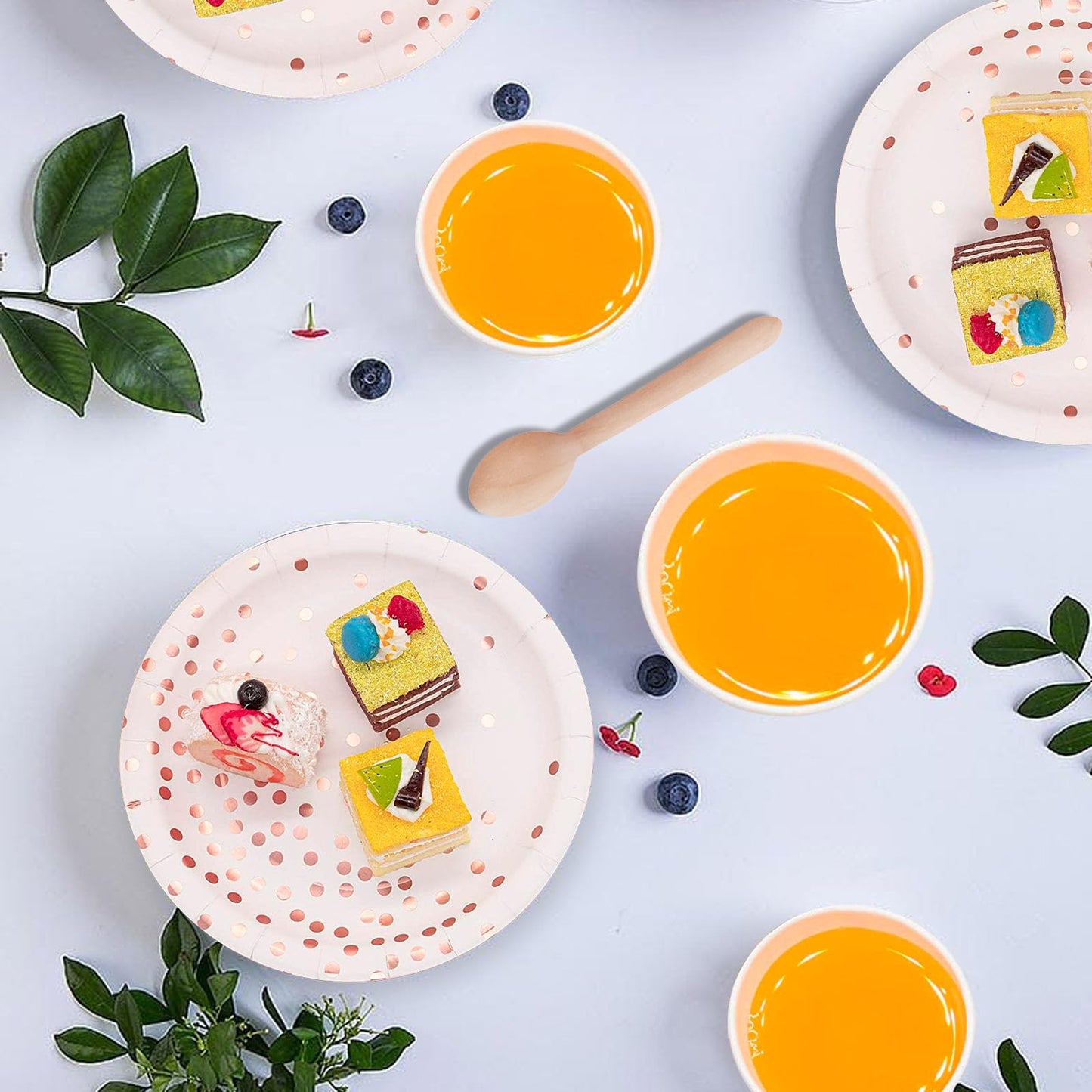 350Pcs White and Rose Gold Party Supplies, Disposable Dinnerware Set - Paper Plates Napkins Cups Plastic Forks Knives Spoons for Birthday Christmas Party Baby Shower New Years Eve Decor, Severs 50