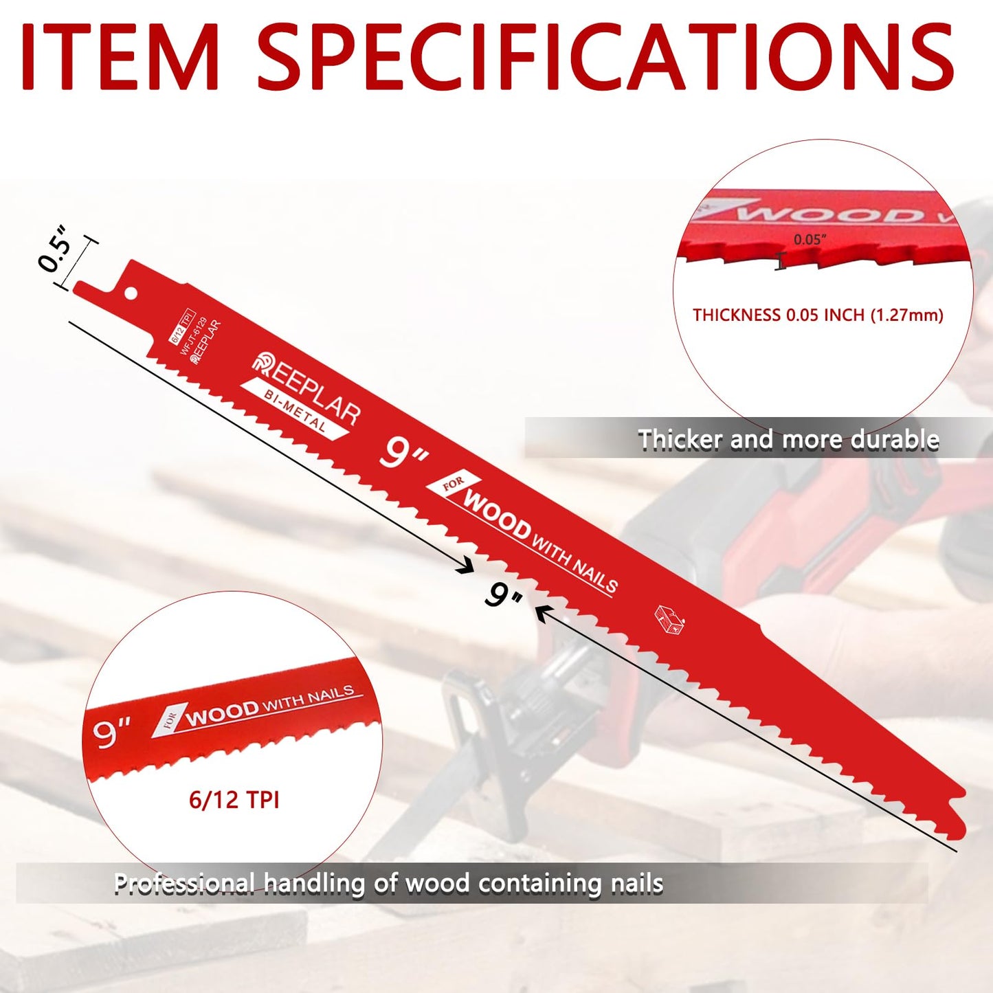 9 Inch 6/12 TPI Reciprocating Saw Blades Set Bi-Metal Pruning Blades for Nail-Embedded Wood,25 Pack,Wood with Nails,Metal/Wood Cutting Sawzall Blades