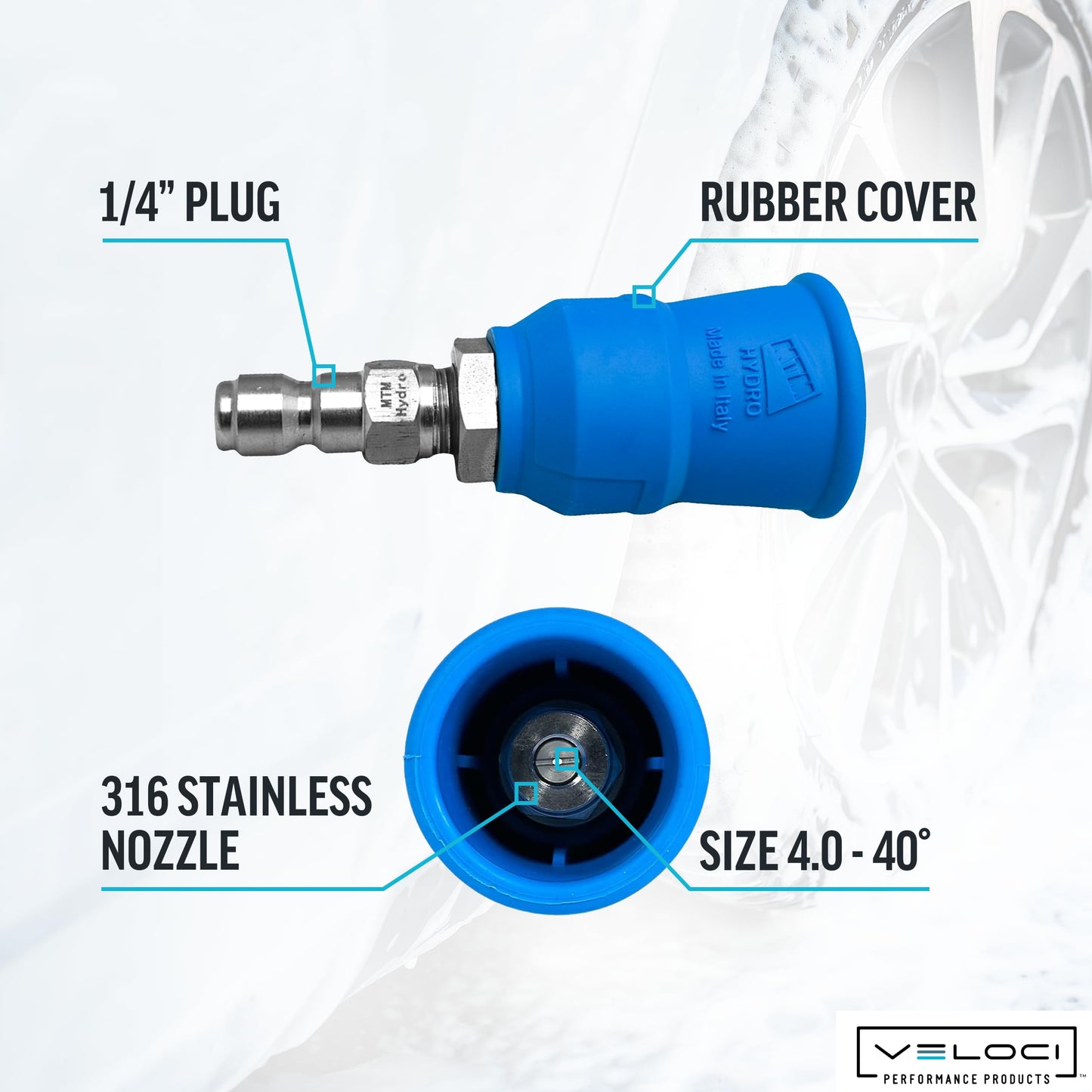 MTM Hydro Acqualine Pressure Washer Nozzle Guard Holder Tips Protector with 1/4” Quick Coupler Plug, 40 Degrees 4.0 Commercial Grade