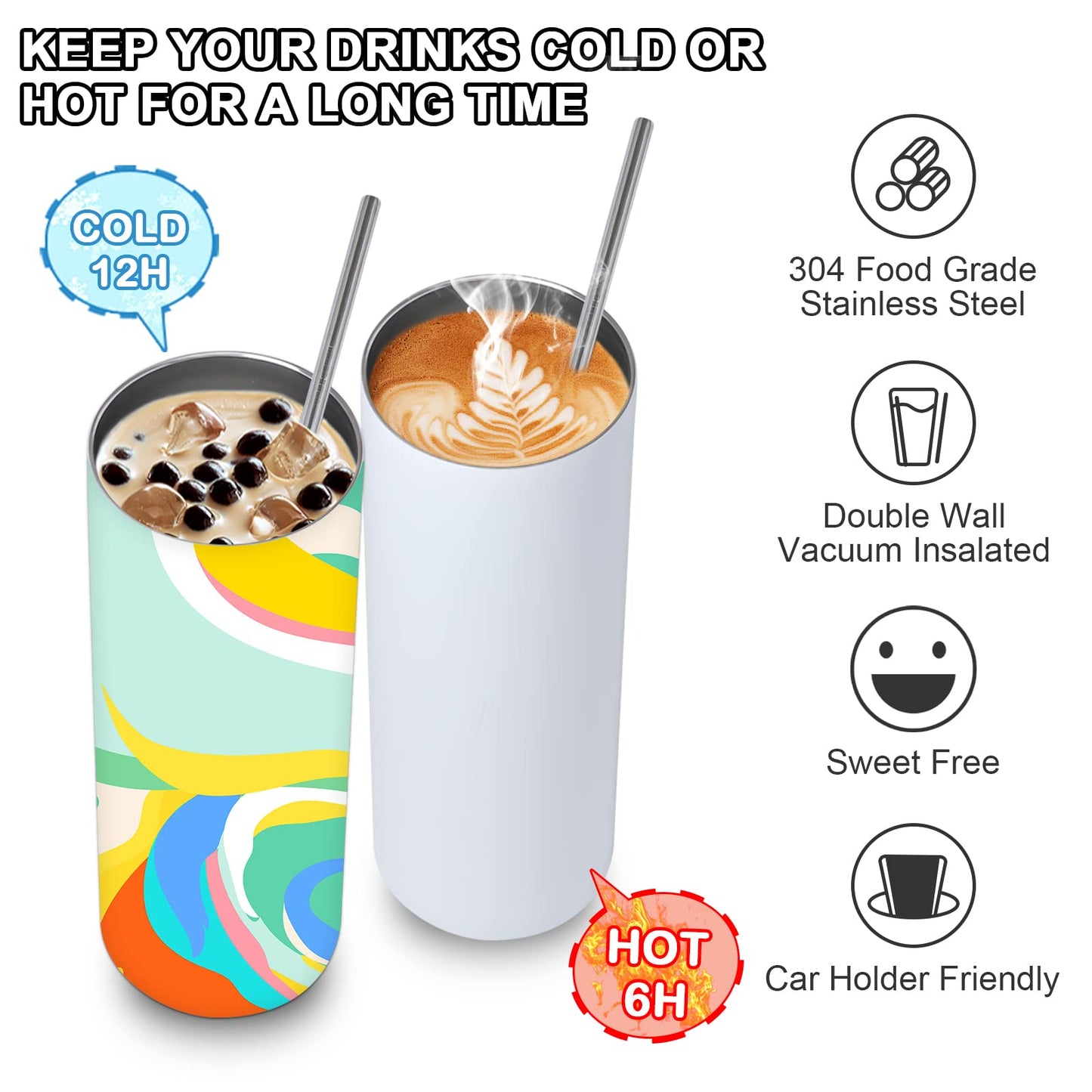 20oz Sublimation Tumblers,10 Pack Blank Skinny Tumbler with Lids and Straws,Stainless Steel Double Wall Vacuum Insulated Sublimation Tumbler Bulk Set,Straight Tumblers Cups Travel Coffee Cup