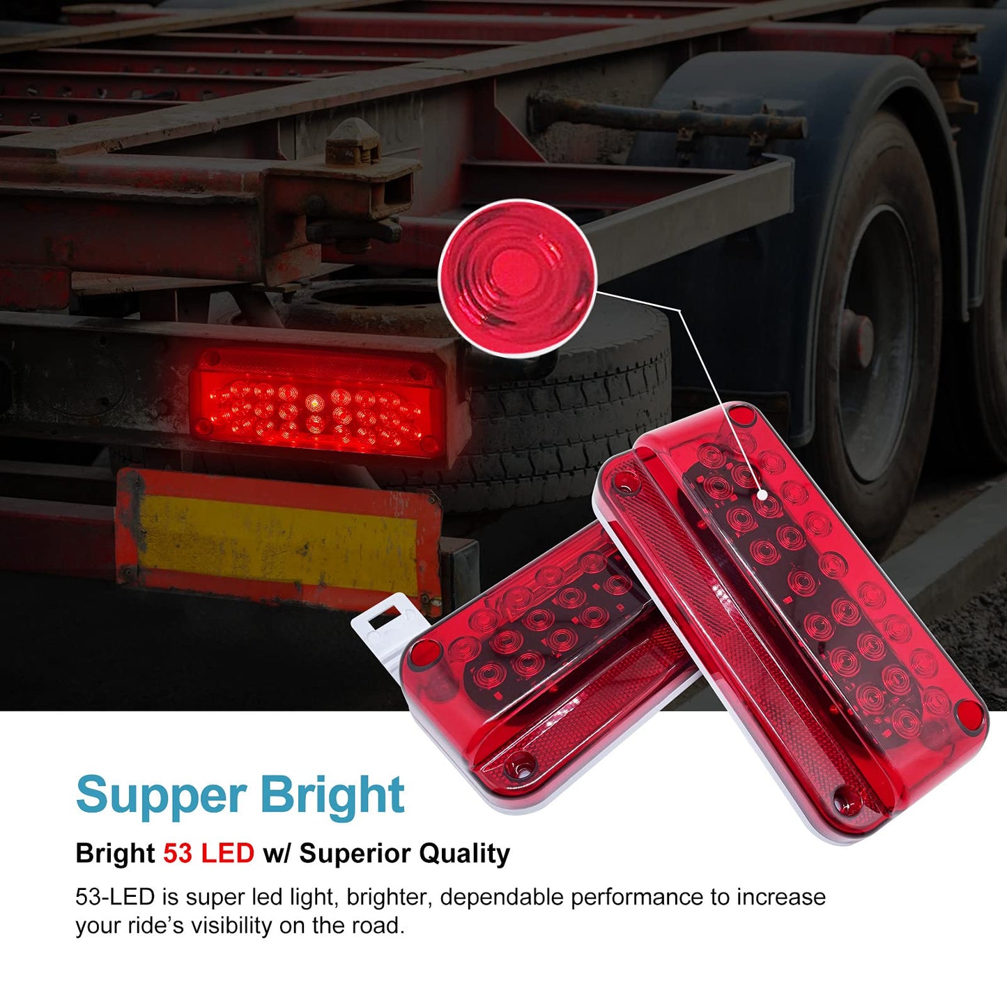 53 LED RED RV Camper Tail Light RV Replacement Brake Stop Turn RV Exterior Light Trailer Light With Red Reflex Surface Mount White Base Brackets Holder Lights For Campers
