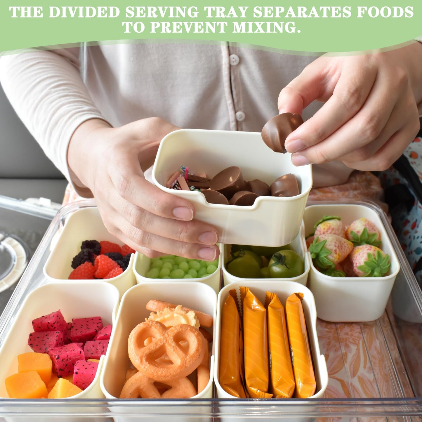 Artcome Sealed Divided Serving Tray with Handle, 8 Compartments, & Carry Bag - Ideal for Organizing and Carrying Snacks and Appetizers - Perfect for Outdoor Dining, Picnics, BBQs, Gatherings & Leisure