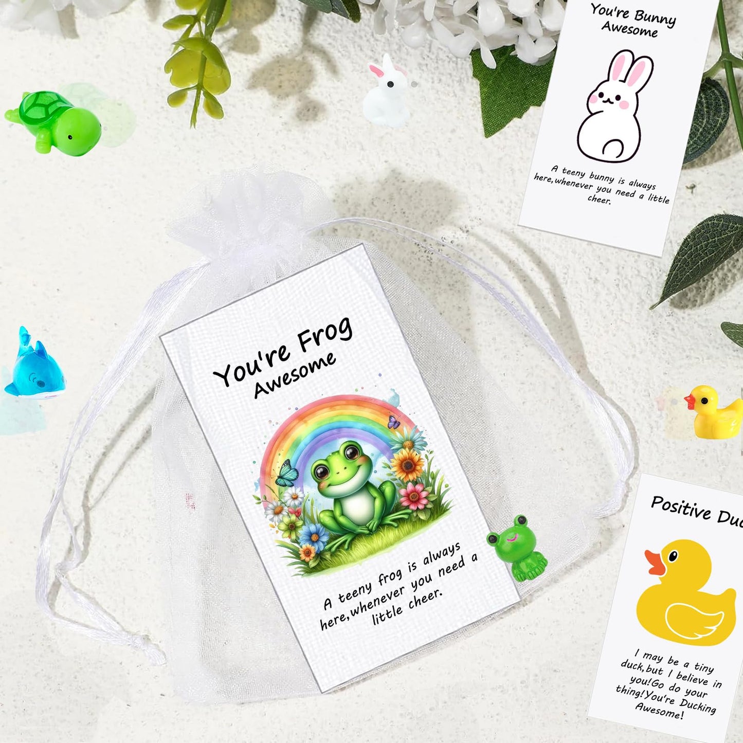 50Pack Positive Gifts Bulk Inspirational Teacher Dietitian End of Year Student Gifts,with Mini Animal Funny Card Organza Bag,Ideal for Employee Office Appreciation Bulk for Coworker Staff