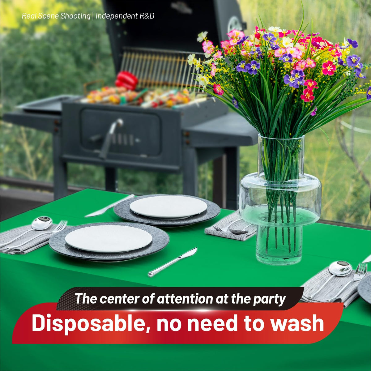 Plastic Table Cloth, 310 Ft X 54 in Plastic Table Cloth Disposable Green Tablecloth Premium PEVA with Any Cut Sliding Cutters Disposable Tablecloth for Picnics, Parties, Birthdays, Festivals