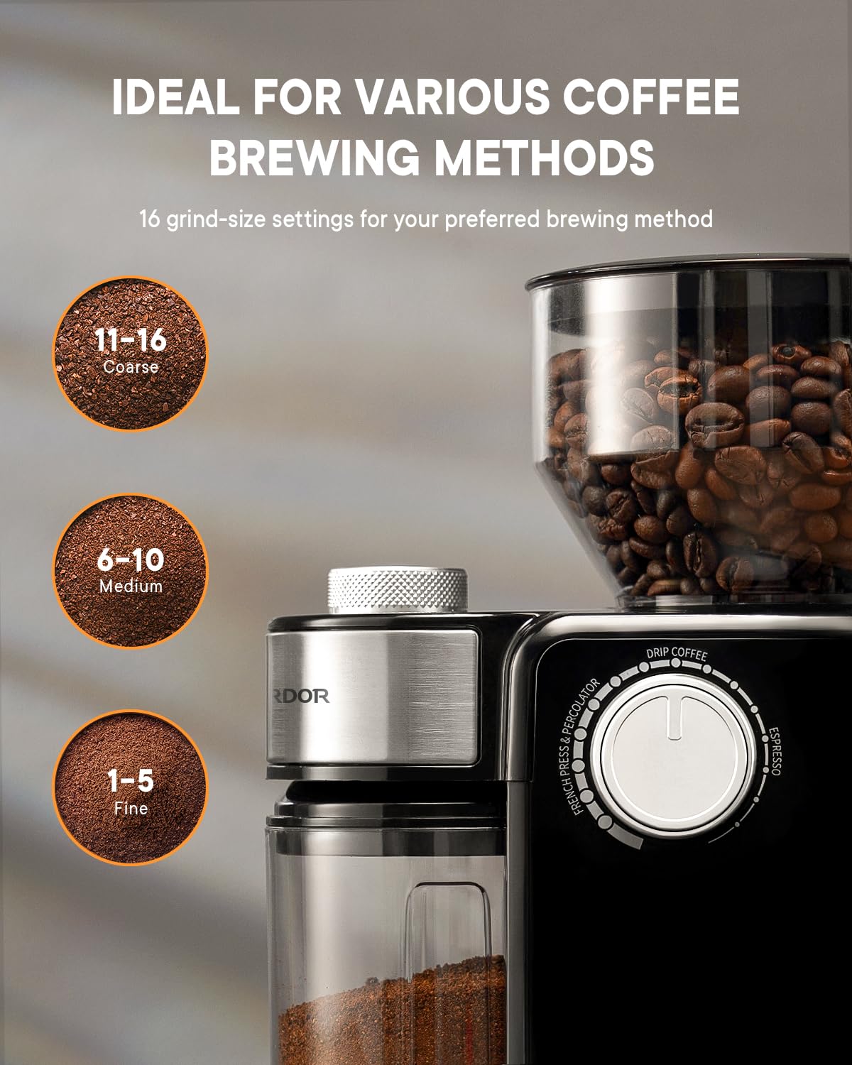 SHARDOR Electric Burr Coffee Grinder, Automatic Coffee Bean Grinder with 16 Precise Grind Setting, Adjustable Flat Burr Mill for French Press, Drip Coffee and Espresso, 2-14 Cup, Black