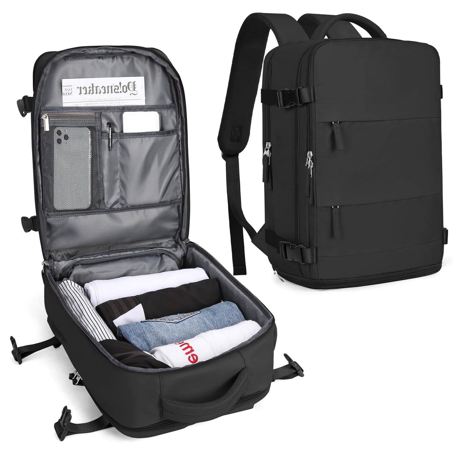 Cabin Bags for Travel, Underseat Carry-ons Bag for Women, Hand Luggage Bag Men Travel Backpack Cabin Size Fit 14 inch Laptop backpack Lightweight Version A20-Black