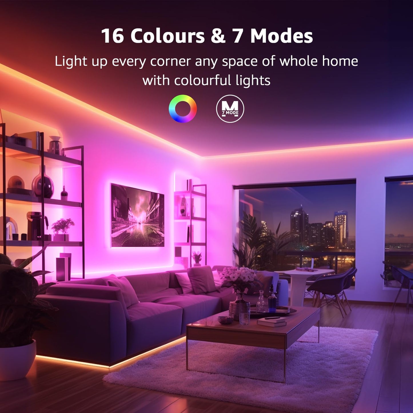 Lepro LED Strip Lights, 65.6ft Music Sync LED Lights Strip with Remote, RGB Color Changing Light Strip for Bedroom, Living Room, Kitchen and More, 32.8ft*2