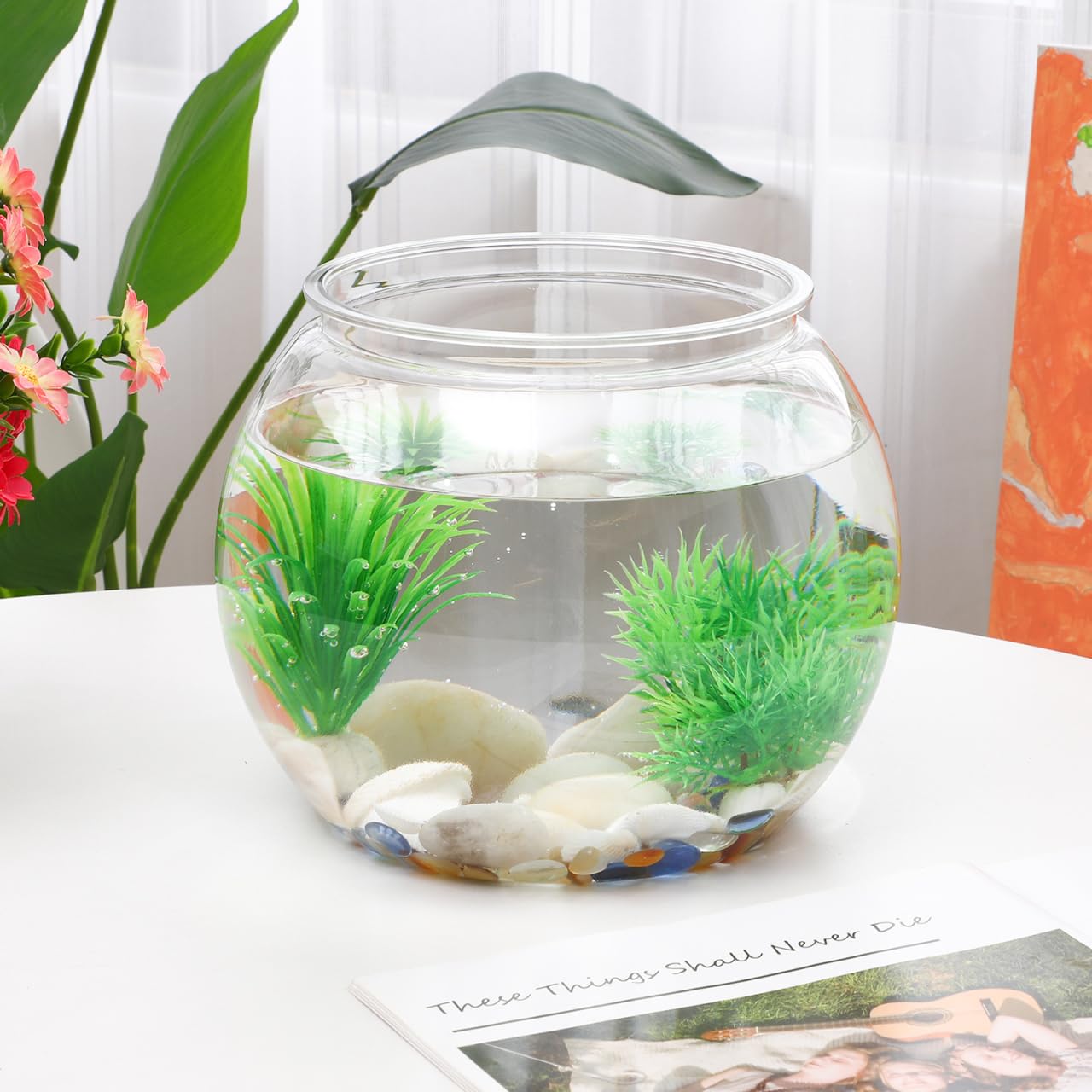 POPETPOP Plastic Fish Bowls Round Large Clear Plastic Fishbowl Vase Pot Goldfish Bowl for Wedding Party Event Christmas Holiday Home Decor 8.67 x 6.89 Inches