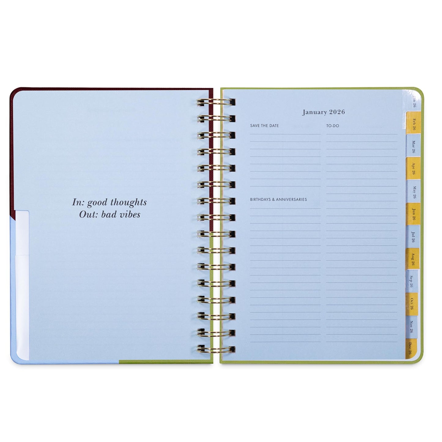 kate spade new york Daily Planner 2026 Large Agenda January-December 2026, Hardcover Weekly and Monthly Spiral Planner with Stickers (Book Club)