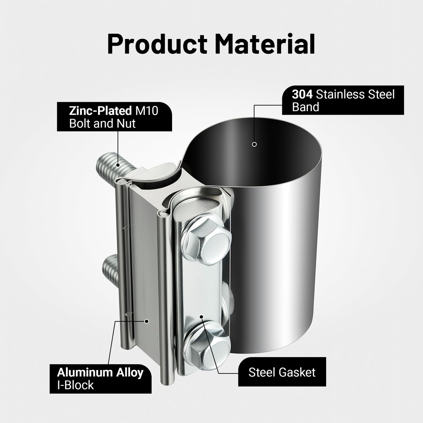 EVIL ENERGY 2.25 Inch Exhaust Clamp,2 1/4" Butt Joint Band Clamp Sleeve Coupler Stainless Steel for Pipes,Mufflers,Catalytic Converters 4PCS