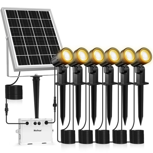 MEIHUA Solar Spot Lights Outdoor, 6 in 1 Solar Landscape Spotlights 2700K Warm White, 3 Lighting Modes & 3 Brightness, IP66 Waterproof Solar Lights Outdoor Garden for Pathway Driveway Yard Tree