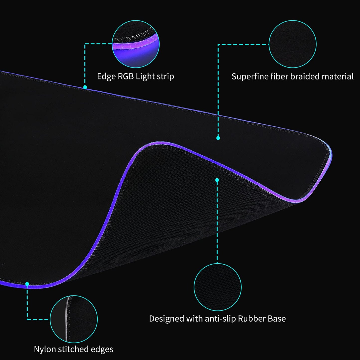 TIDALSOIL RGB Gaming Mouse Pad with 4-Port USB Hub and 13 Lighting Modes, Oversize Anti-Slip Rubber Base with Waterproof Coating Mouse Mat for Computer PC Games, 80 x 30 cm, Black