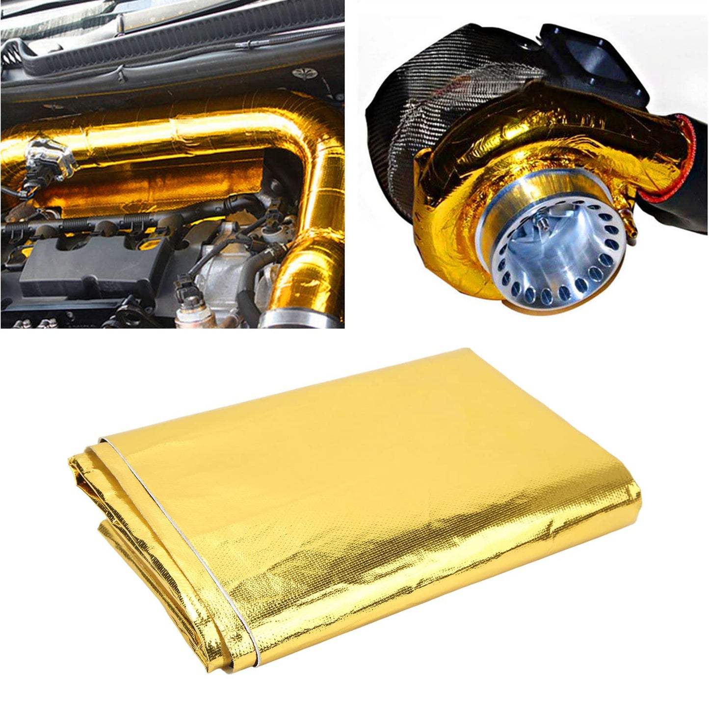 Heat Shield Wrap Tape, 39 X 47in High Temperature Heat Reflective Adhesive Backed Roll, Aluminum Foil Heat Thermal Barrier Tape, Thermal Insulation Adhesive Tape for Wires, Engine (Gold)