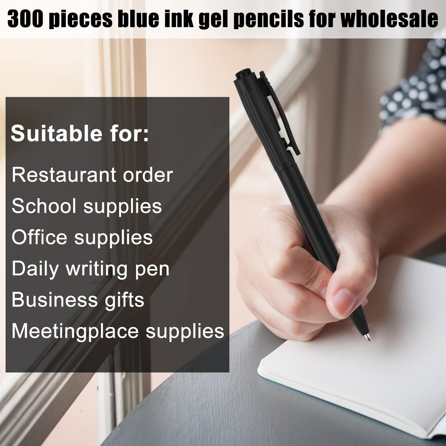 Zuazaor 300 Pieces Pens Bulk Wholesale Cheap Retractable Ballpoint Pens 0.7mm Blue Ink Writing Server Pens for Office School Restaurant (Black)