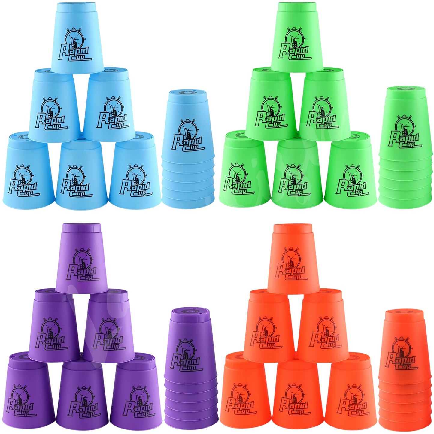 48Pcs Quick Stacking Cups, Top Grade Materials Low Friction Sports Stacking Set, Great Gift Idea for Challenge Competition Game Training (Blue & Green & Red & Purple)