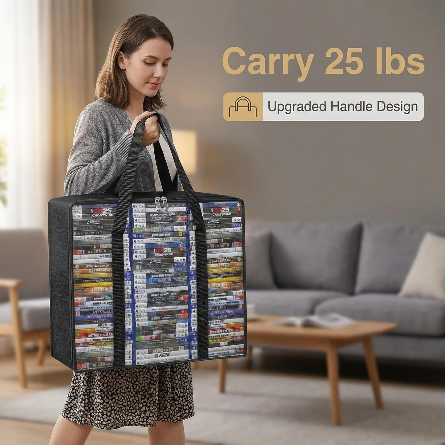 DVD Storage Bags 2 Pack, Clear PVC Plastic CD Storage Case with Handles, Storage Bags for DVDs, CDs, Blu-ray Case, Video Game Cases, Movie Cases