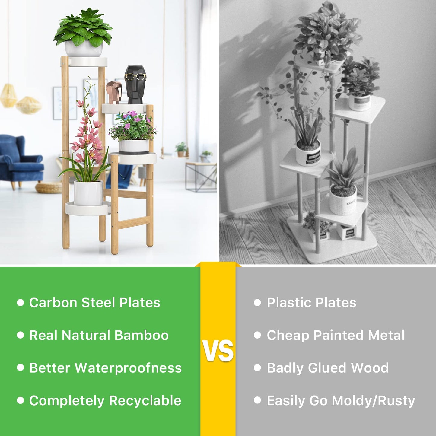 Wisuce Bamboo Plant Stands Indoor, 4 Tiered Tall Corner Plant Stand Holder Multiple Shelf Flower Tables for Garden Indoor Home (4 Tier)