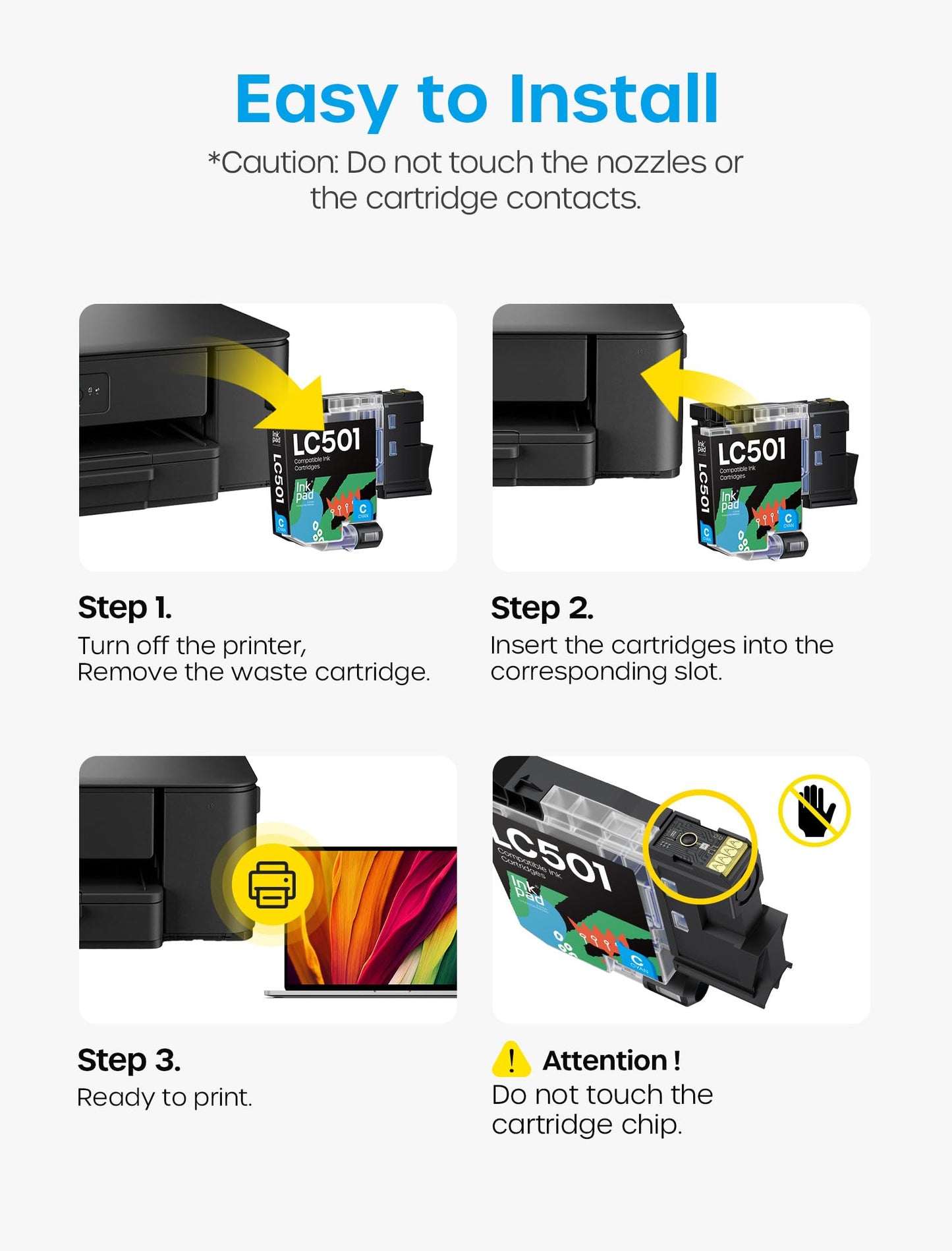 Compatible with LC501 Ink Cartridges Compatible for Brother LC 501 Work for Brother MFC-J1360DW, MFC-J1410DW, MFC-J1260DW Printer 5 Pack