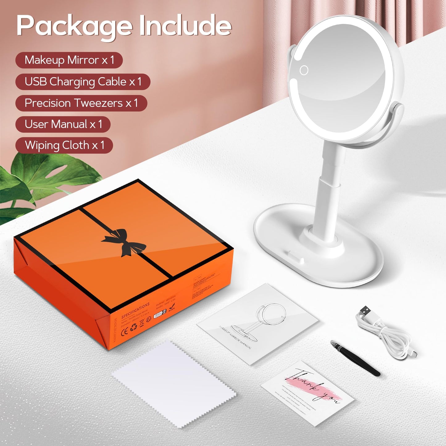 B Beauty Planet Makeup Mirror with Lights, Lighted Magnifying Mirror 30X with 3 Lighting and Adjustable Brightness, 2-Sided Height Adjustable Vanity Mirror for Bathroom, Gifts for Women White