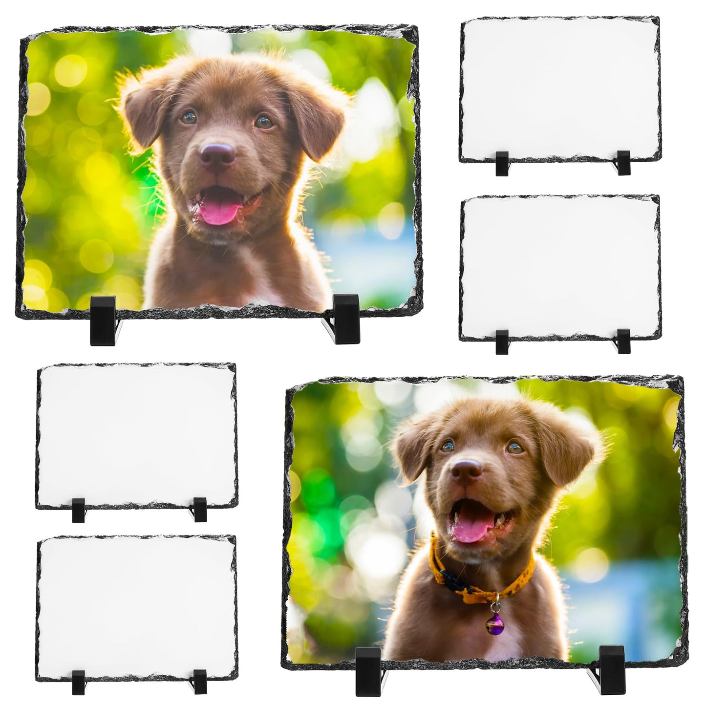 Nicunom 6 Pack 7.5 x 5.5 In Sublimation Blank Slate Rock Photo Plaque Frame with Display Stand, Personalized Rectangular Picture Stone Frame, DIY Gift for Easter Father's Day Birthday Wedding