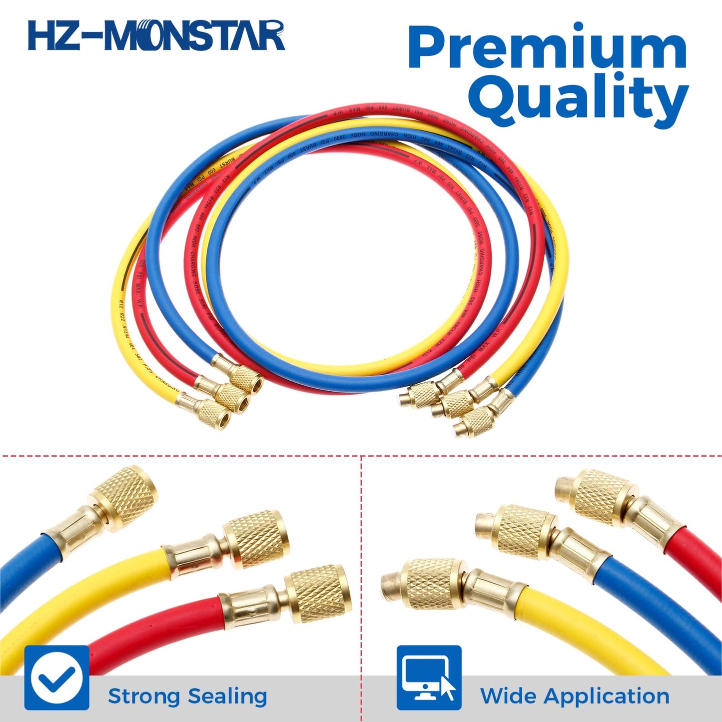 AC Charging Hoses Tube, 60" Refrigerant Charging Hose 1/4" SAE Thread Fits for R12 R22 R502 Car Air Conditioning and HVAC Manifold Gauge Hose Kit (3000~600) PSI