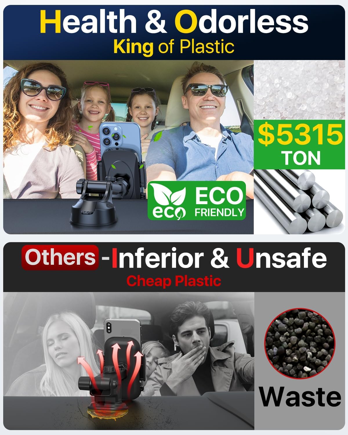 2025 Upgraded Pro Version Phone Holder for Car [Patent & Safety Certs] (Bumpy Roads Friendly) Universal Long Arm Military-Grade Strong Suction Cell Phone Mount Car Dashboard Windshield Vent,Black