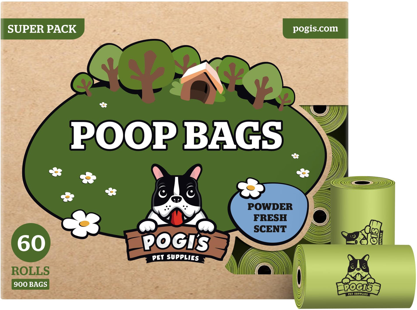 Pogi’s Poop Bags - Large, Leak-Proof Pet Waste Bags, Fresh Scent - 60 Rolls (900 Bags)