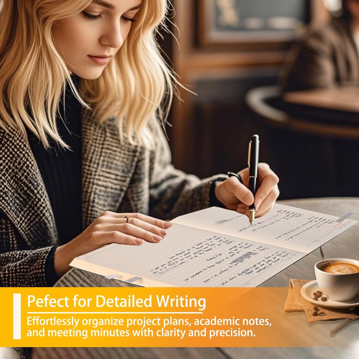 UIRIO 2-Pack Large A4 Wide Ruled Notebooks, 8" x 11.5", 400 Pages Each, Faux Leather Softcover Journals for Work, School & Journaling, Black