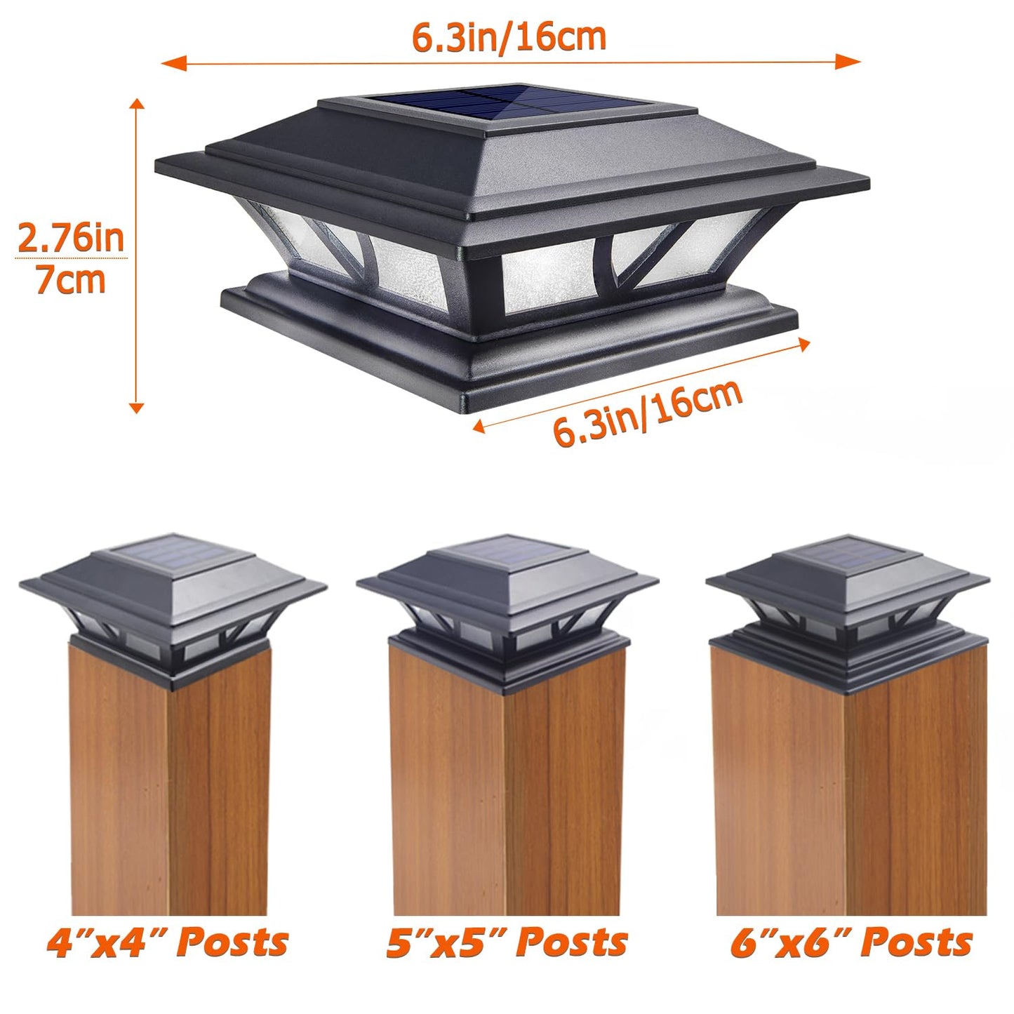 SIEDiNLAR Solar Post Lights Outdoor 2 Modes LED Deck Fence Cap Light for 4x4 5x5 6x6 Posts Patio Garden Decoration Warm White/Cool White Lighting Black (6 Pack)