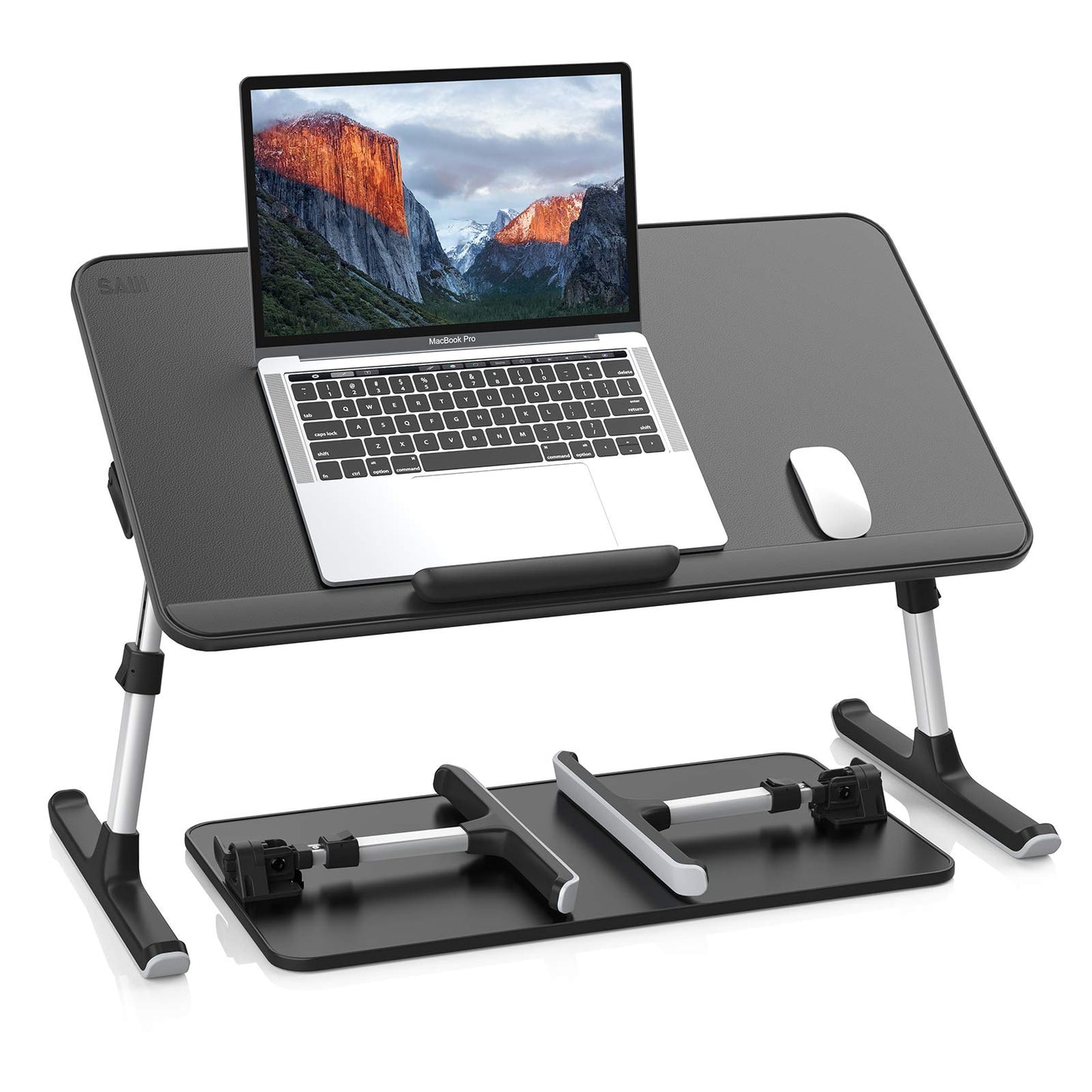 SAIJI PU Leather Laptop Bed Tray Table, Adjustable Laptop Stand with Removable Stopper, Portable Lap Desks with Foldable Legs, Notebook Stand Breakfast Reading Desk for Sofa Couch(Large, Black)